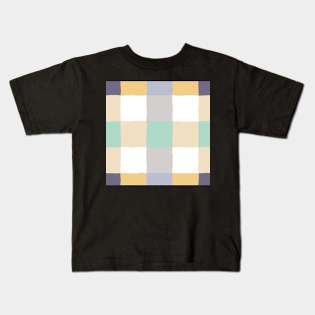 irregular gingham pattern in beige, yellow and violet Kids T-Shirt by colorofmagic